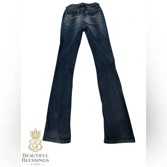 Retro Wallflower Girl’s/Tween/Juniors Dark Blue Flare Jeans 0 Long 32” Inseam - Picture 2 of 5